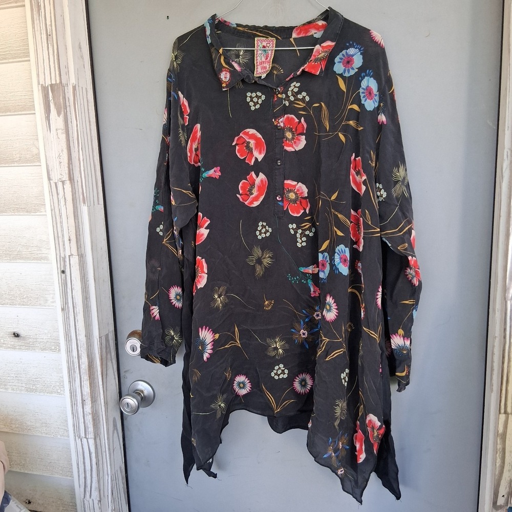 JOHNNY WAS Boho Chic Handkerchief Hem Multicolor Floral Flowy Tunic 2x Plus EUC